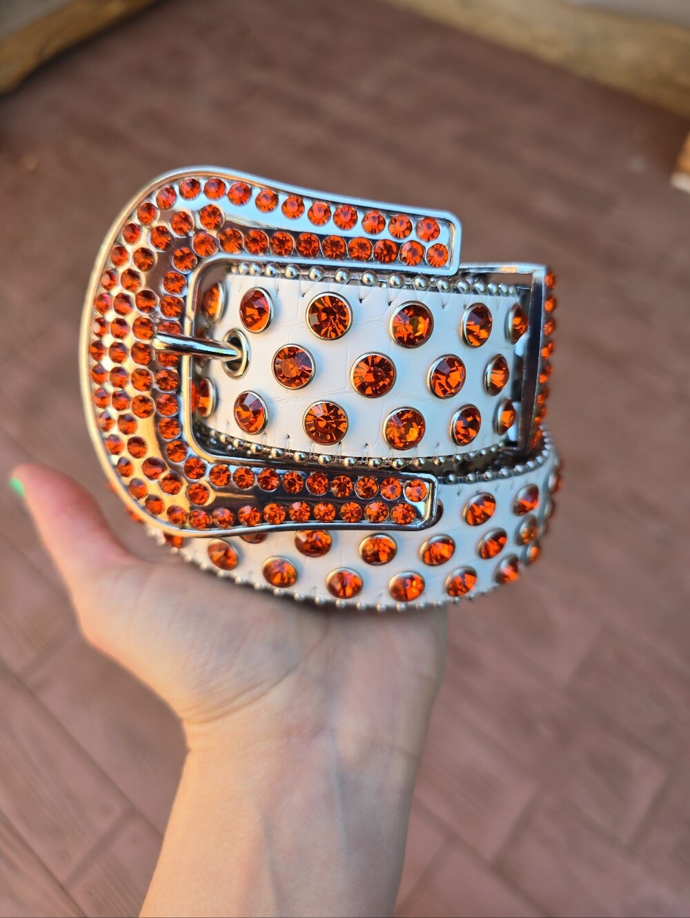 New White Orange Rhinestone Belt Weatern Bling Cowgirl Rodeo Belt Small 42"